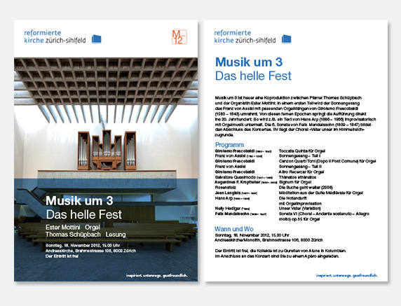 Bild Flyer Musik um 3 reformierte Kirche Z&uuml;rich-Sihlfeld